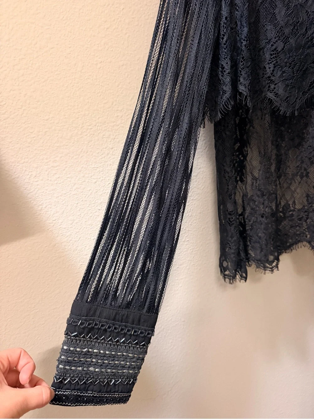 Anthropologie Black Lace Long-Sleeve Women's Top